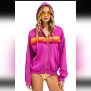 Aviator Nation 5 STRIPE RELAXED ZIP HOODIE - MAGENTA // ORANGE // YELLOW